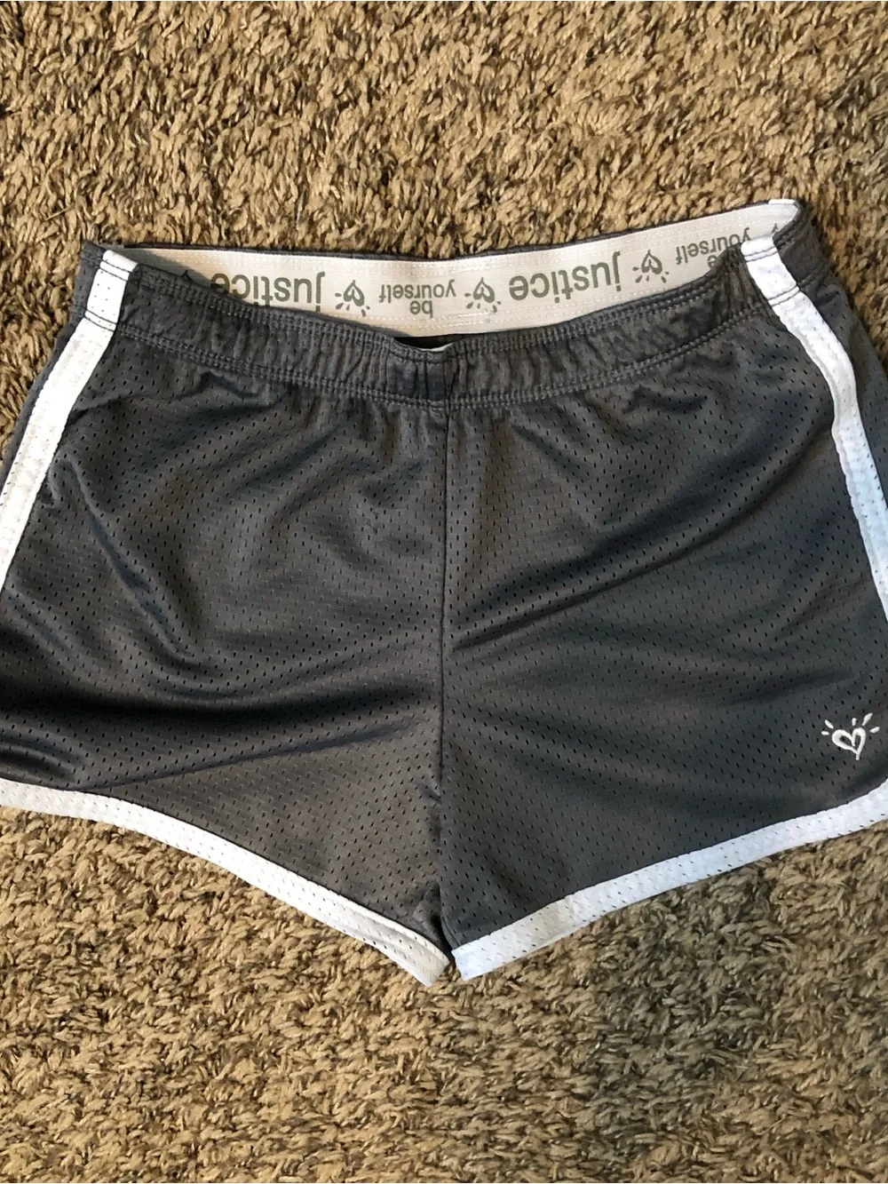 Justice Gray Athletic Mesh Shorts with White Trim